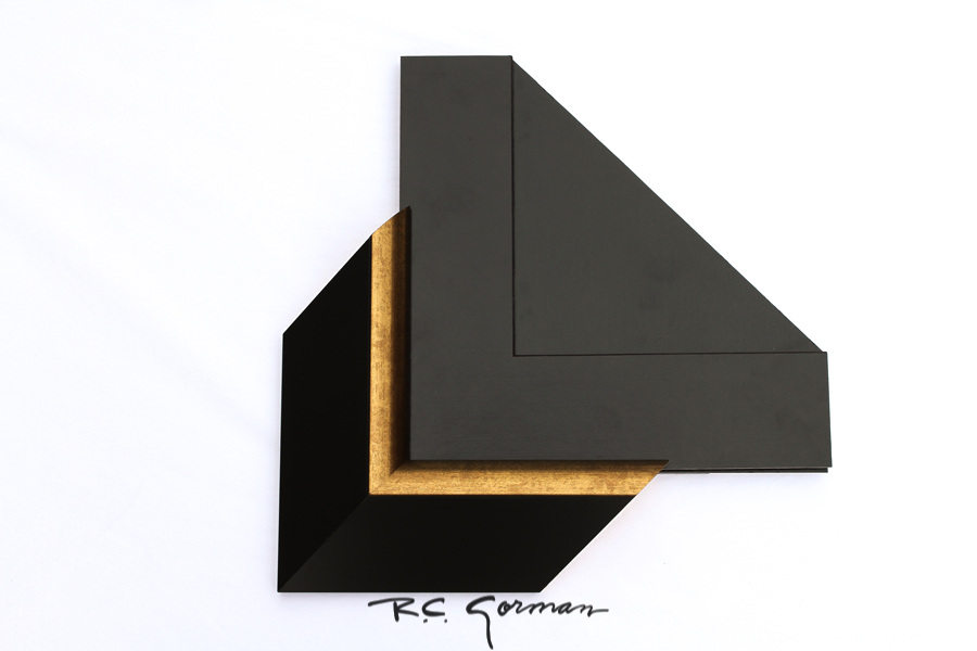 Frame 2A Black Wood with Gold, Double Black Mats3" Black Wood Frame with Gold, Black on Black Matting