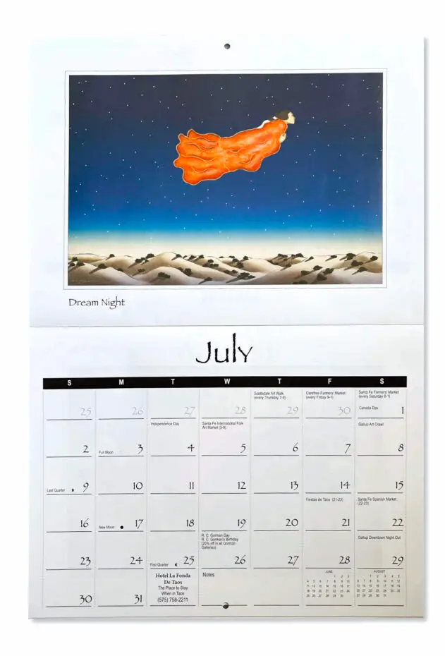 R.C. Gorman Navajo Gallery 2023 Calendar - Inside